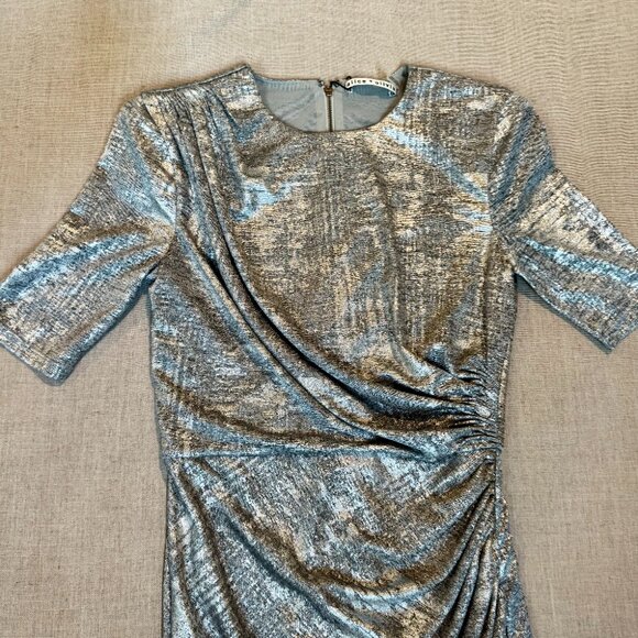 Alice + Olivia Silver Metallic Delora Ruched Mini Dress NWT Holiday Party - Picture 6 of 14